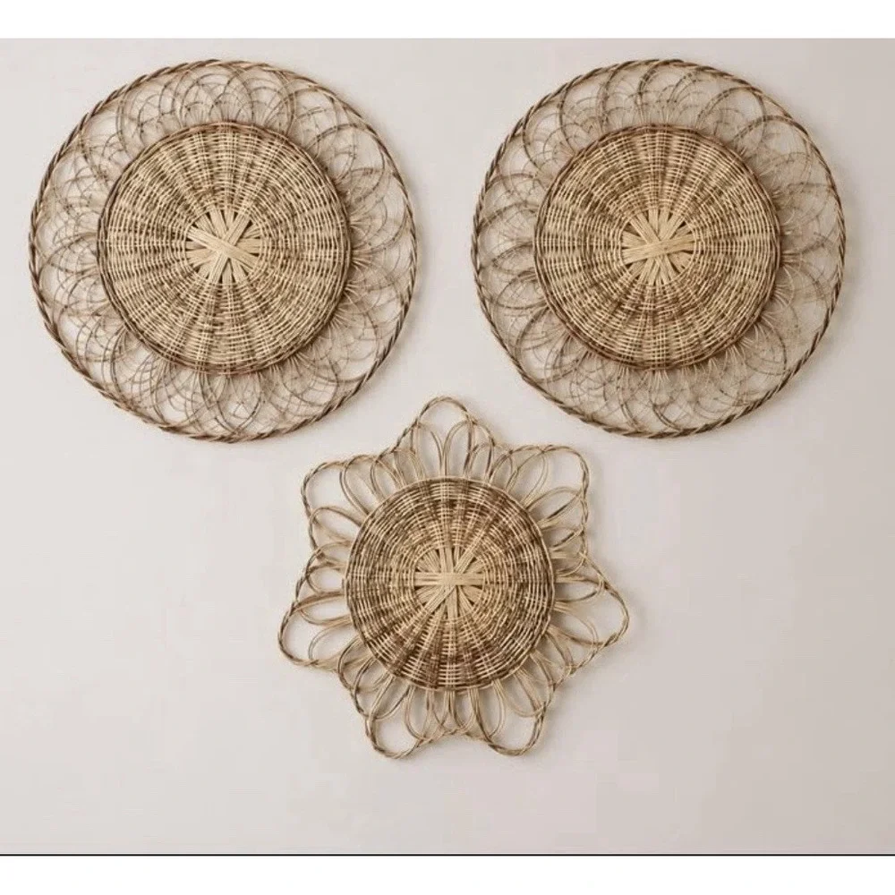 Vintage Woven Rattan Wall Art Set Boho Coastal Grandmillennial Decor 3 Pc Wicker